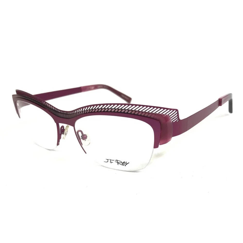 J.F. Rey Eyeglasses Frames JF2574 8085 Purple Pink Cat Eye Half Rim 54-17-136